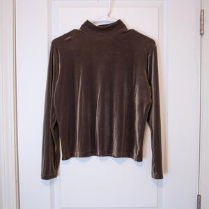Whimsigoth Olive Velvet Mock Neck Green Top 90s Minimalist PL | Soft Autumn